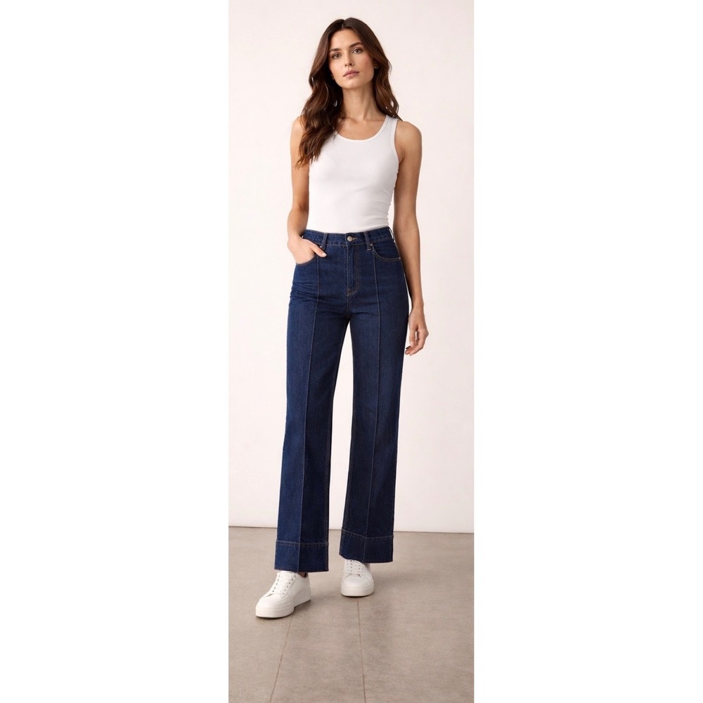 Habitual Pintuck Jeans Dark Wash High Rise Wide Leg Cuffed Denim Structured 4/27